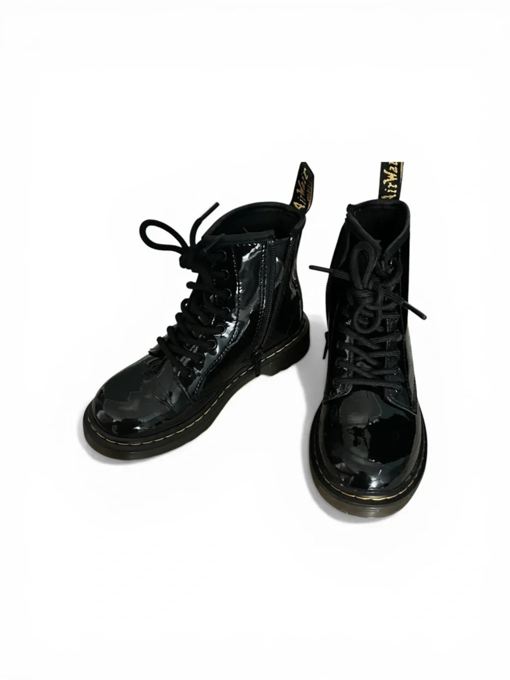 Dr. Martens Kids Black Patent Lace-Up Ankle Boots